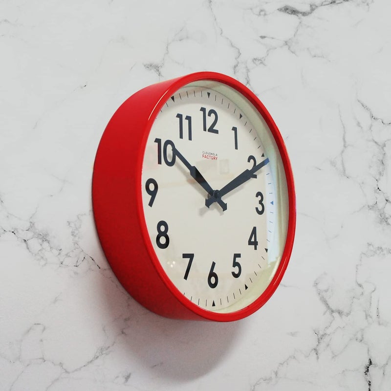 Cloudnola Station Metal Wall Clock, Red and White, 12 inch Diameter, Silent Non Ticking, Battery Operated Quartz Movement - Image 4